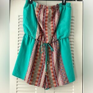 Teal Romper with Geometrical Design